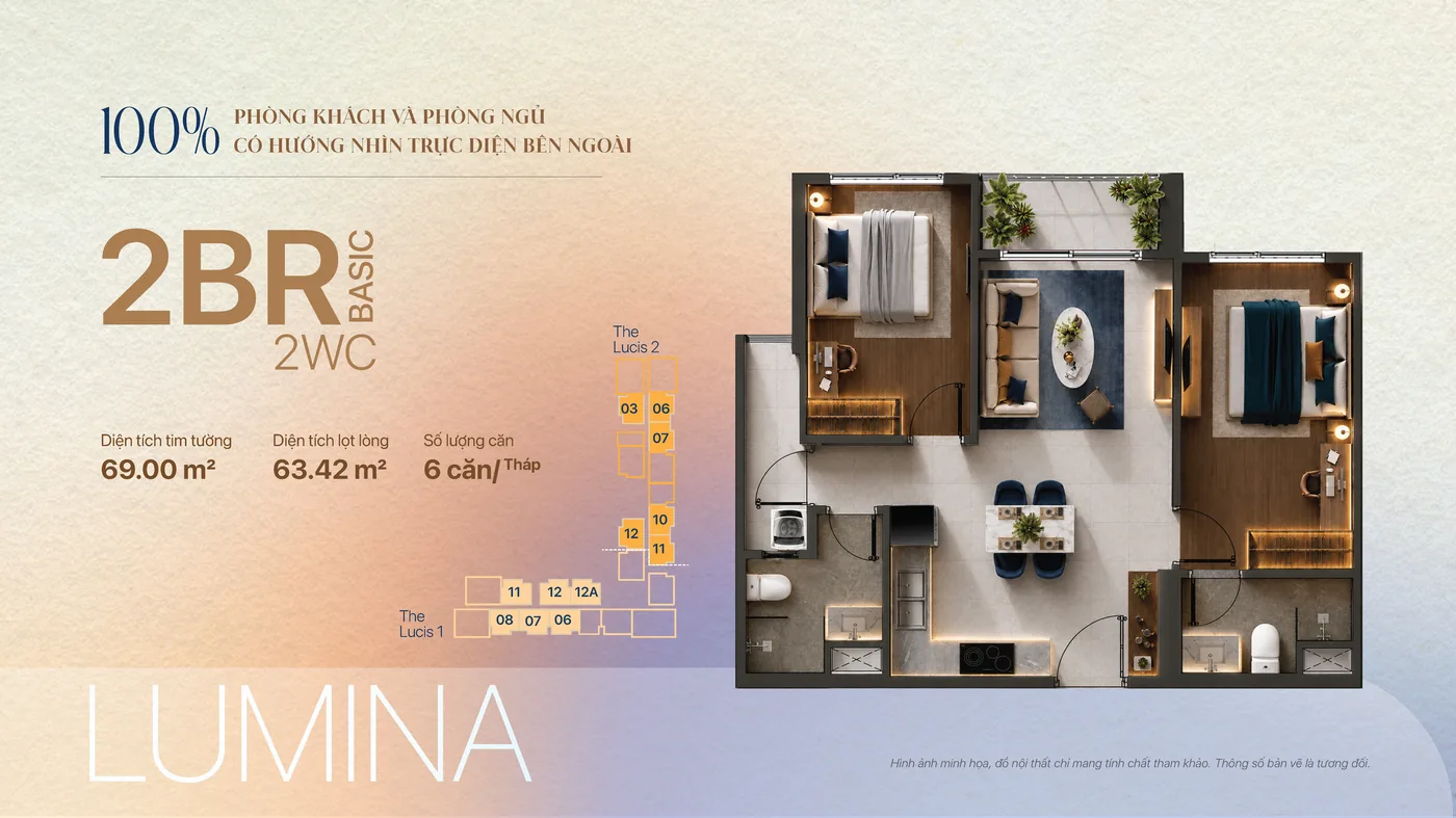 Mặt bằng căn hộ 2 phòng ngủ · 2WC · LUMINA Basic