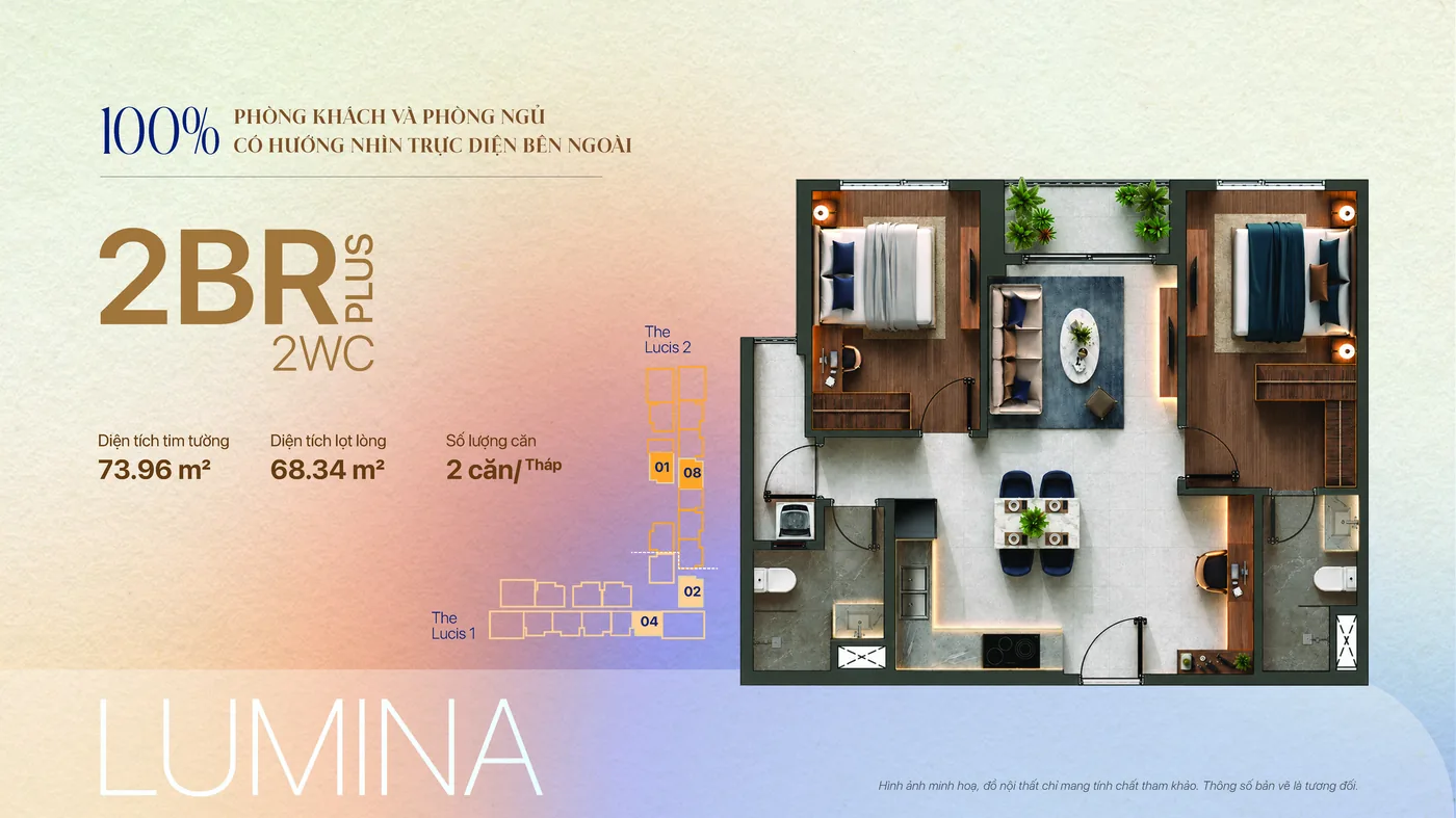 Mặt bằng căn hộ 2 phòng ngủ · 2WC · LUMINA Plus