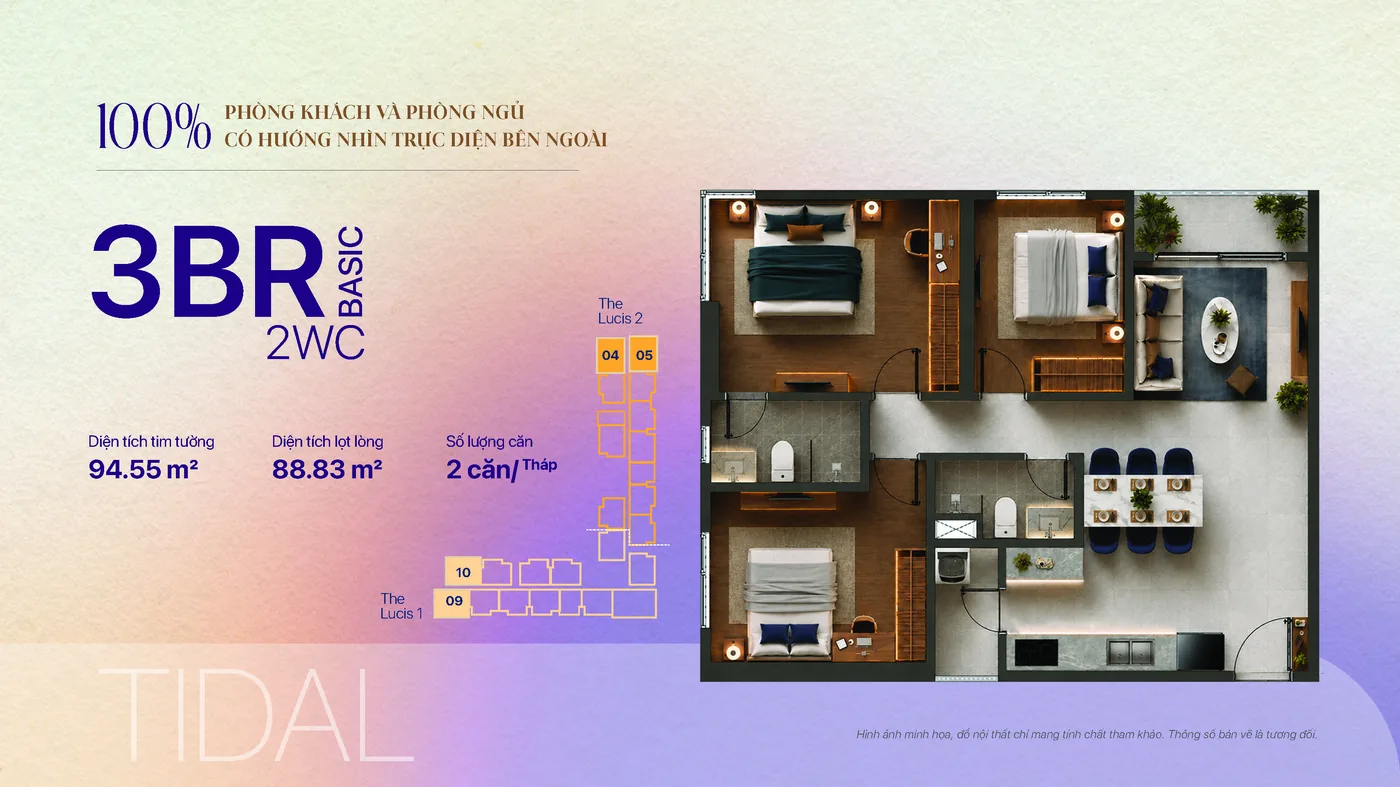 Mặt bằng căn hộ 3 phòng ngủ · 2WC · TIDAL Basic